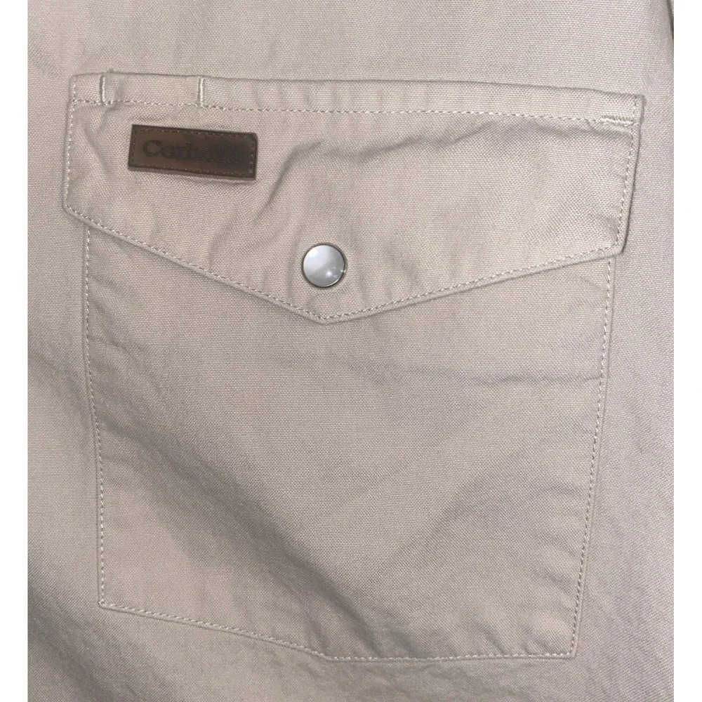 Vintage Carhartt S135 Pearl Snap Shirt Natural Chambray Western 2008 Mens Size L